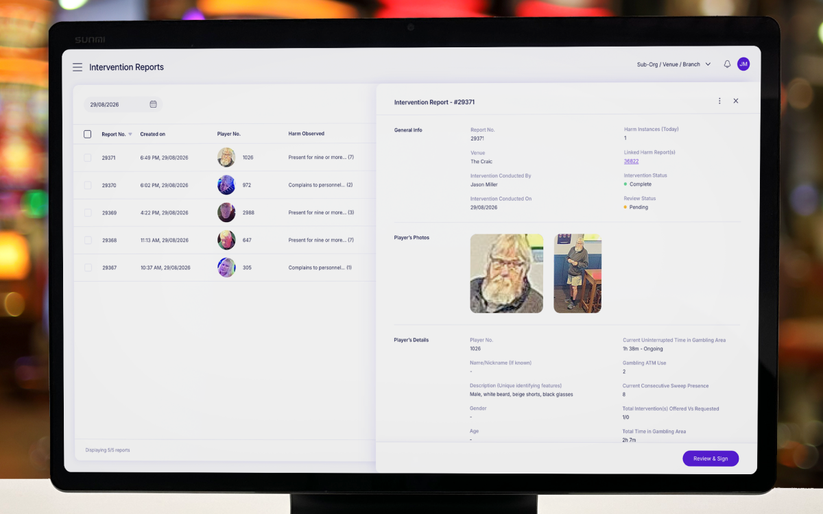 The intervention / harm report review screen